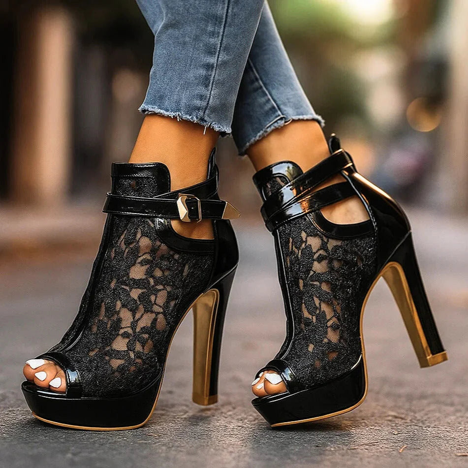 Women's Peep-Toe Platform Ankle Boots