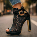 Women's Peep-Toe Platform Ankle Boots - Black