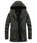 Men's Windproof Fleece-Lined Hooded Winter Parka - Army Green A