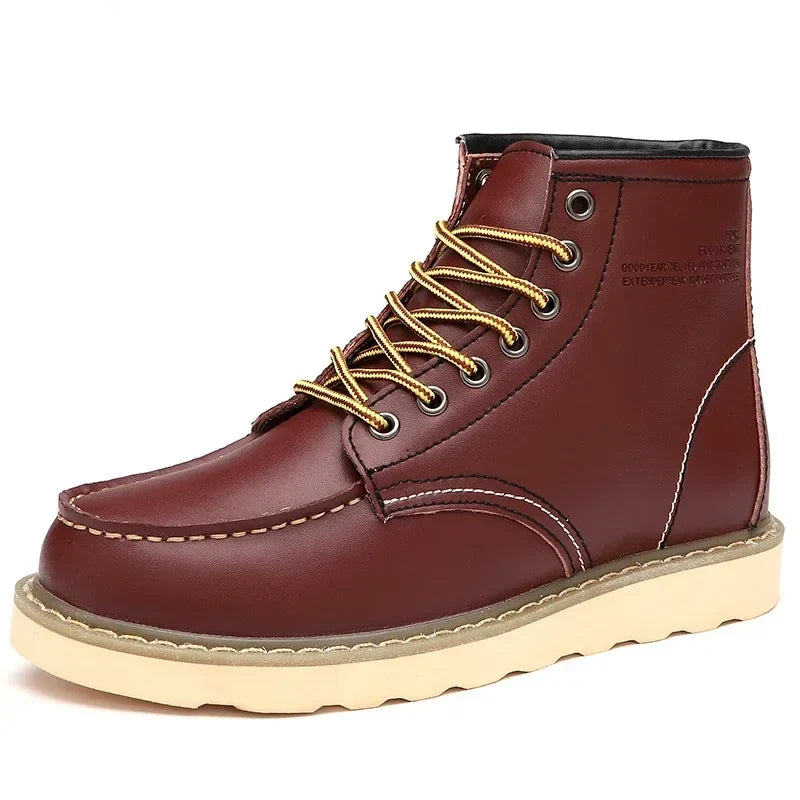 Men's Fur-Lined Leather Lace-Up Winter Snow Boots