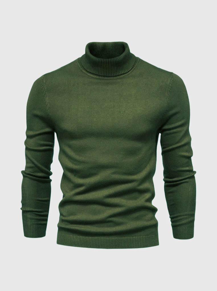 Men's Fine-Knit Turtleneck Sweater Slim Fit for Blazer Layering - Dark Green