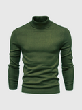 Men's Fine-Knit Turtleneck Sweater Slim Fit for Blazer Layering - Dark Green