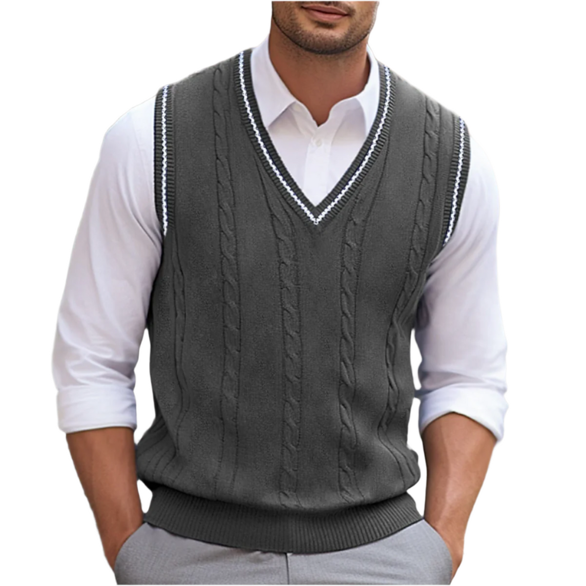 Men's Lightweight V-Neck Sweater Vest - Dark Gray