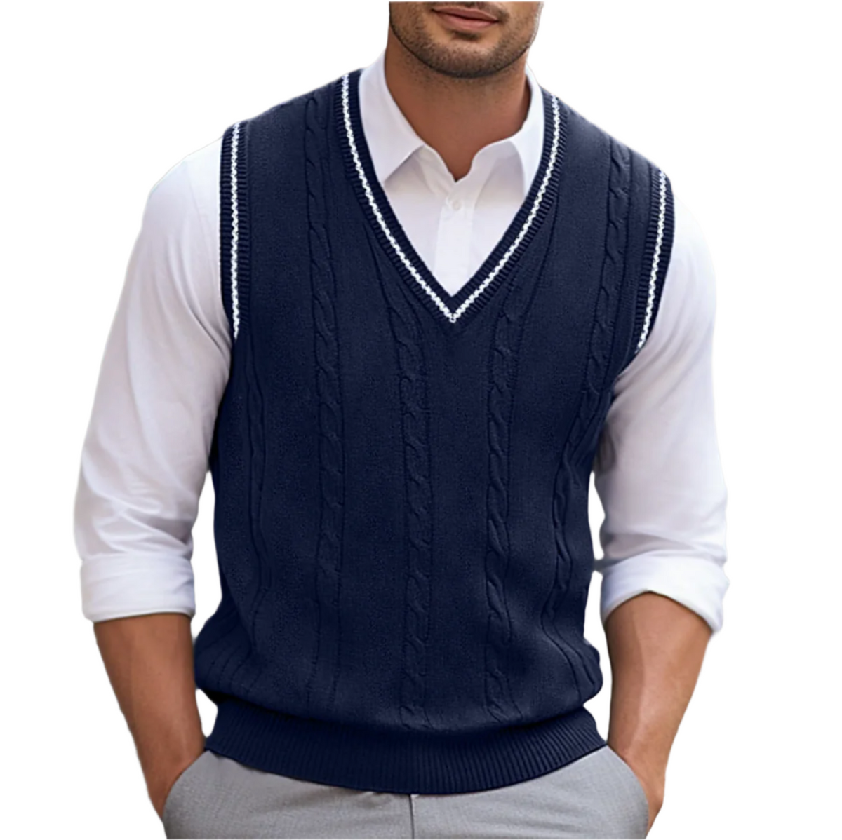 Men's Lightweight V-Neck Sweater Vest - Dark Blue