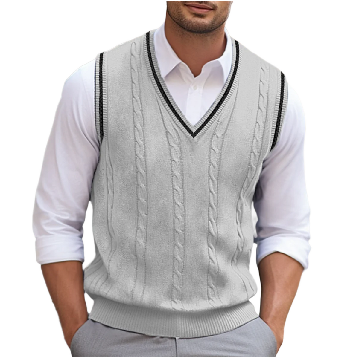 Men's Lightweight V-Neck Sweater Vest - Light Gray