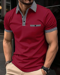 Men's Classic Polo Shirt with Checkered Collar - Red