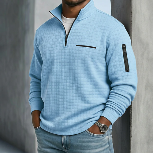 Men's Casual Long Sleeve Waffle Knit Sweater - Blue
