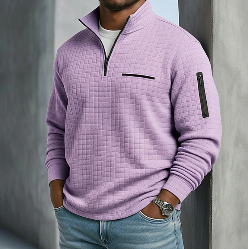 Men's Casual Long Sleeve Waffle Knit Sweater - Purple
