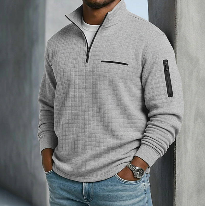 Men's Casual Long Sleeve Waffle Knit Sweater - Gray