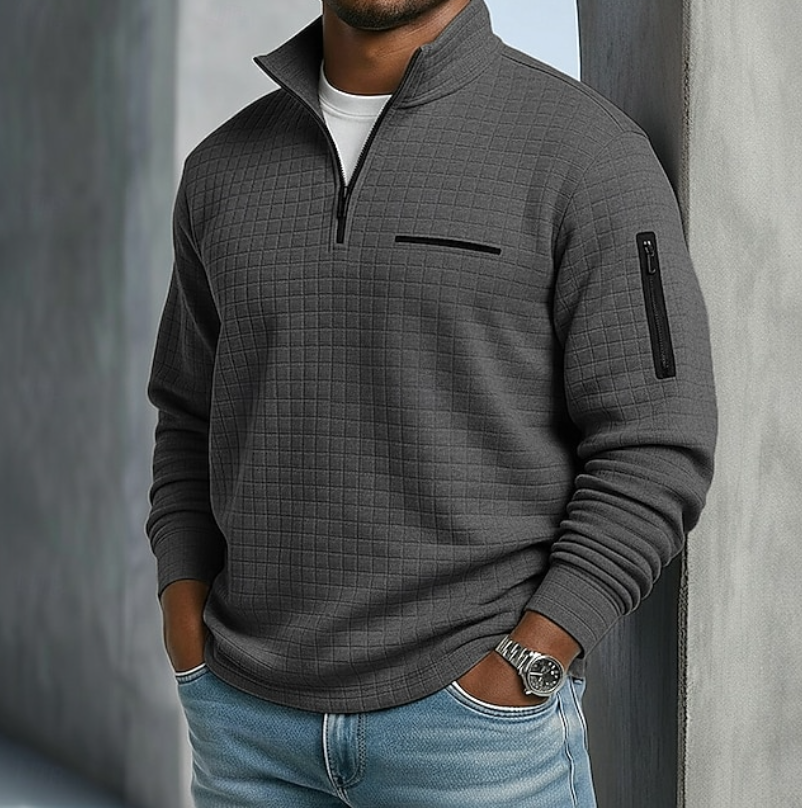 Men's Casual Long Sleeve Waffle Knit Sweater - Dark Gray