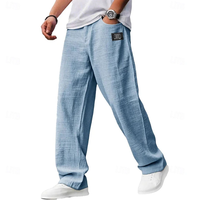 Men's Loose Fit Lightweight Everyday Pants with Adjustable Waist - Blue