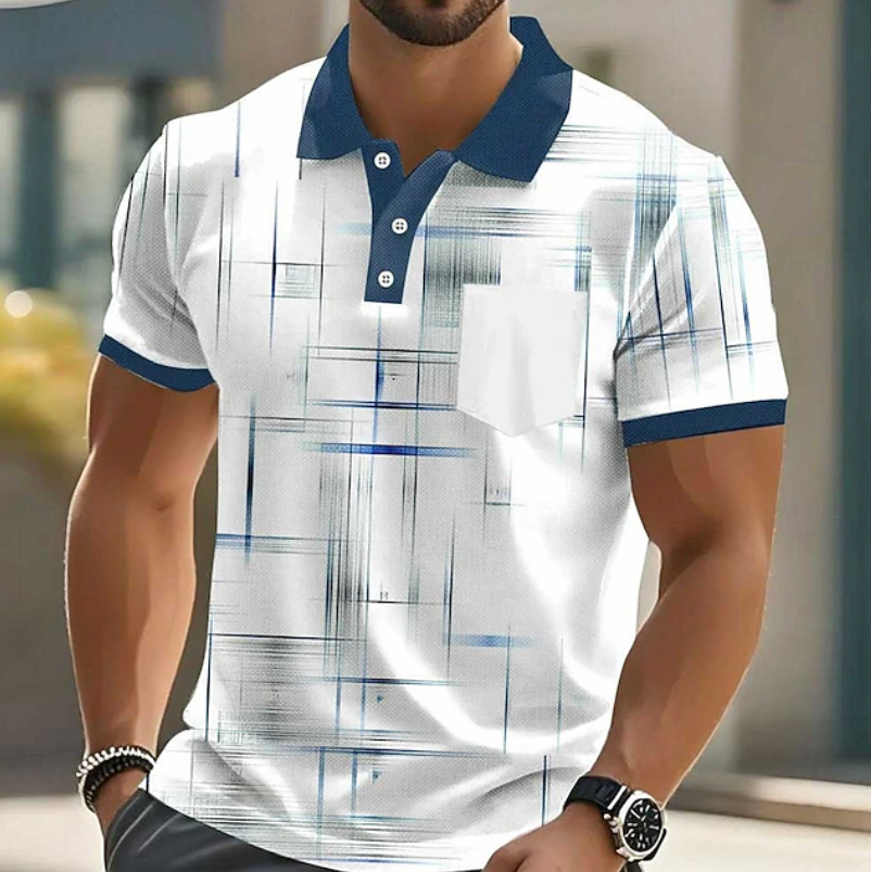 Men's Geometric Print Classic Button-Up Shirt - Blue