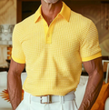 Men's Casual Waffle Texture Collared Shirt - Yellow