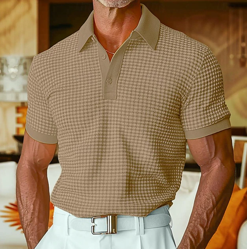 Men's Casual Waffle Texture Collared Shirt - Brown