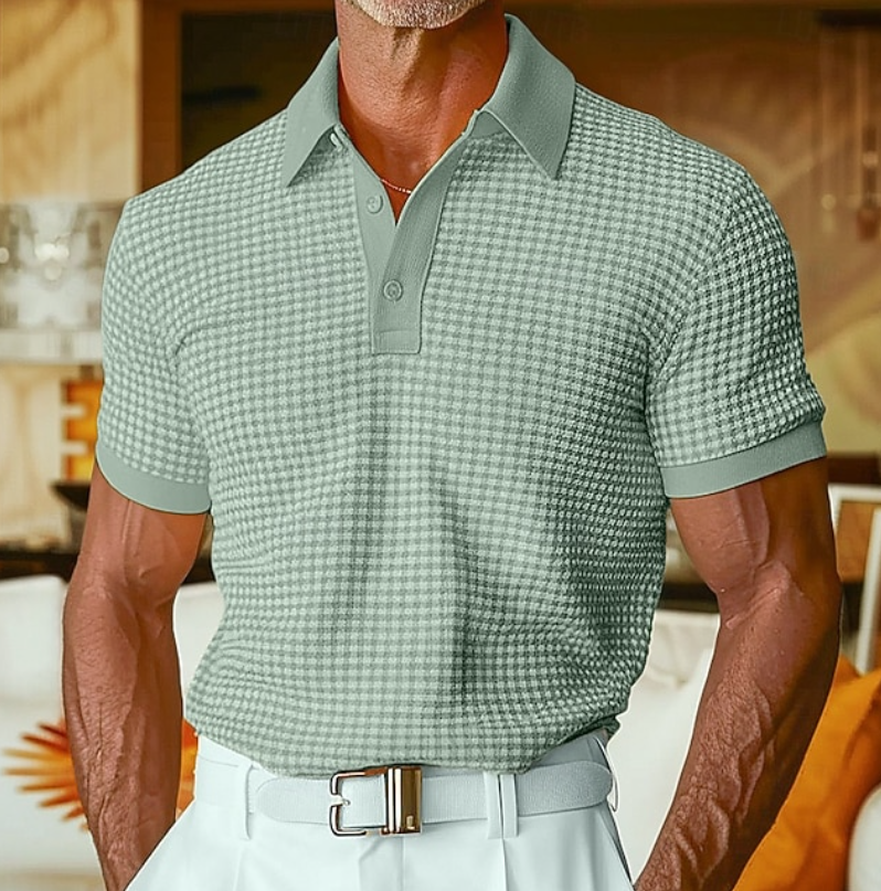 Men's Casual Waffle Texture Collared Shirt - Green