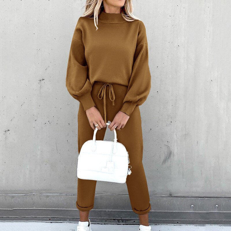 Women's Cozy Knit Sweater and Trousers Two Piece Set