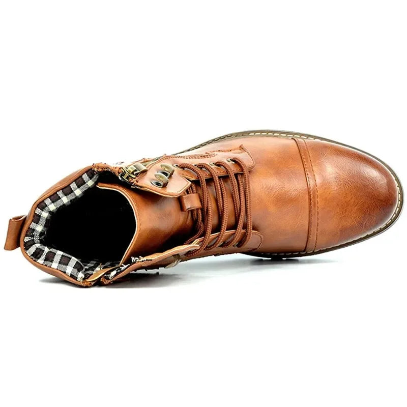 Men's Faux Leather Buckle Lace-Up Boots