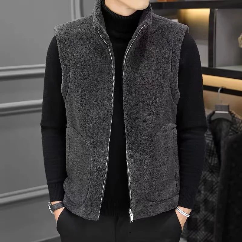 Men's Reversible Sherpa Fleece Stand-Collar Vest