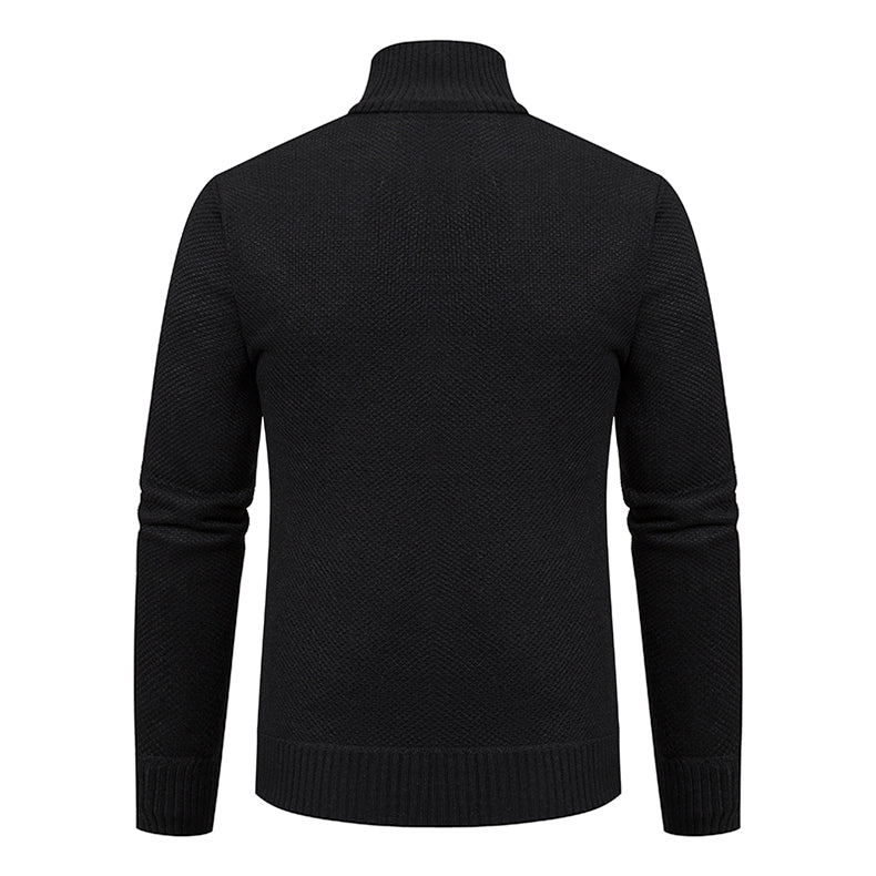 Men's Textured Knit Zip Cardigan with Side Pockets - Cream/Gray