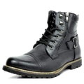 Men's Faux Leather Buckle Lace-Up Boots - Black