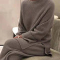 Women's Ribbed Sweater and Wide-Leg Trouser Set - Taupe