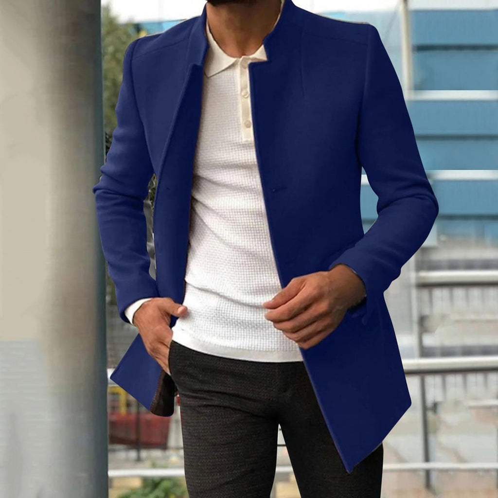 Men's Tailored Tweed Jacket with Classic Collar - Royal Blue
