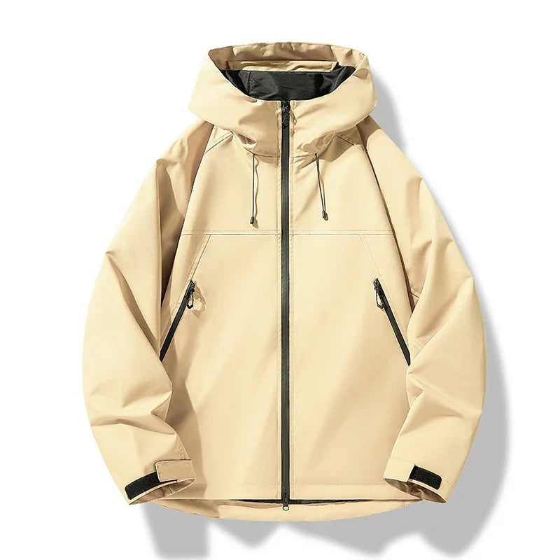 Men's Hooded Waterproof Rain Jacket - Light Yellow