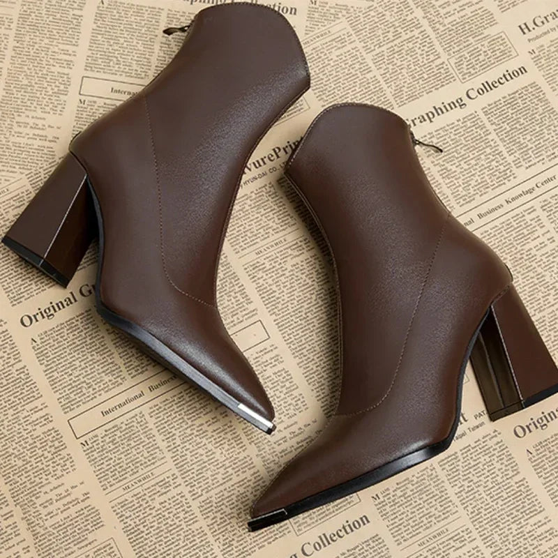 Women's Pointed-Toe Ankle Boots Block Heel Shoes for Smart Everyday Wear