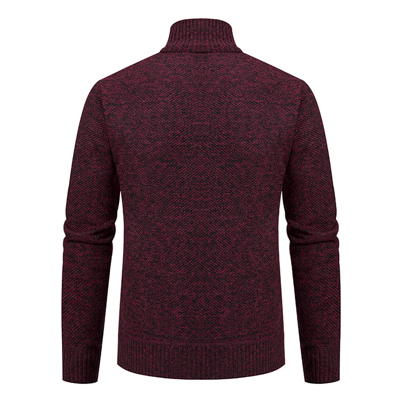Men's Textured Knit Zip Cardigan with Side Pockets - Wine Red back view