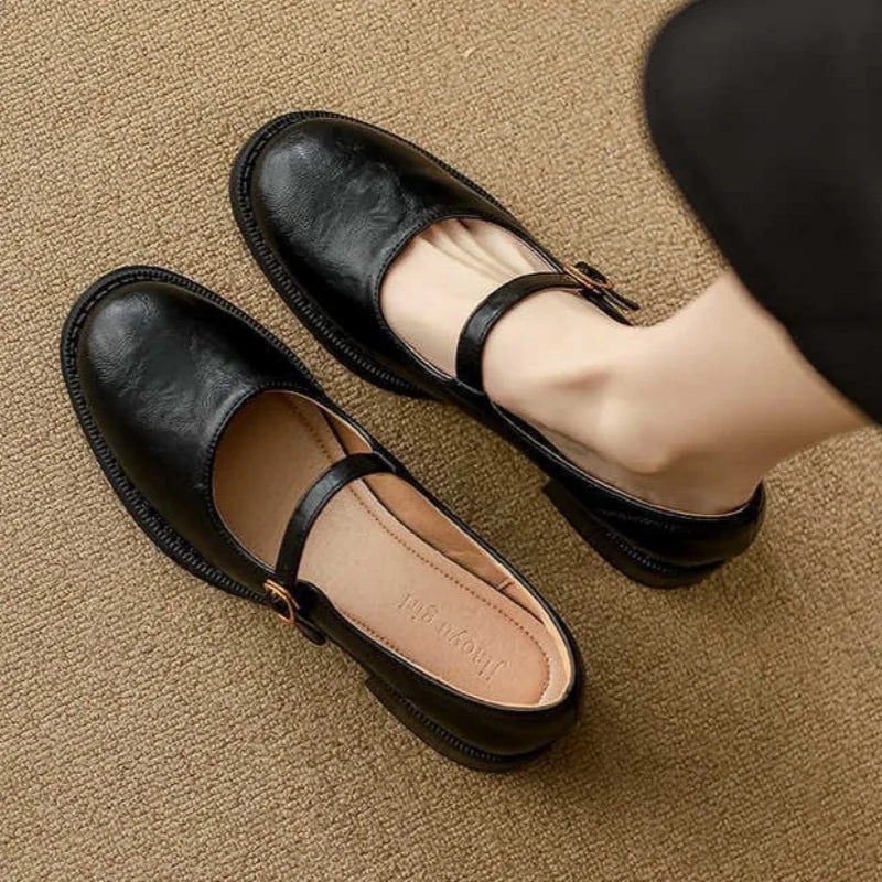 Women's Leather Mary Jane Loafers with Ankle Strap