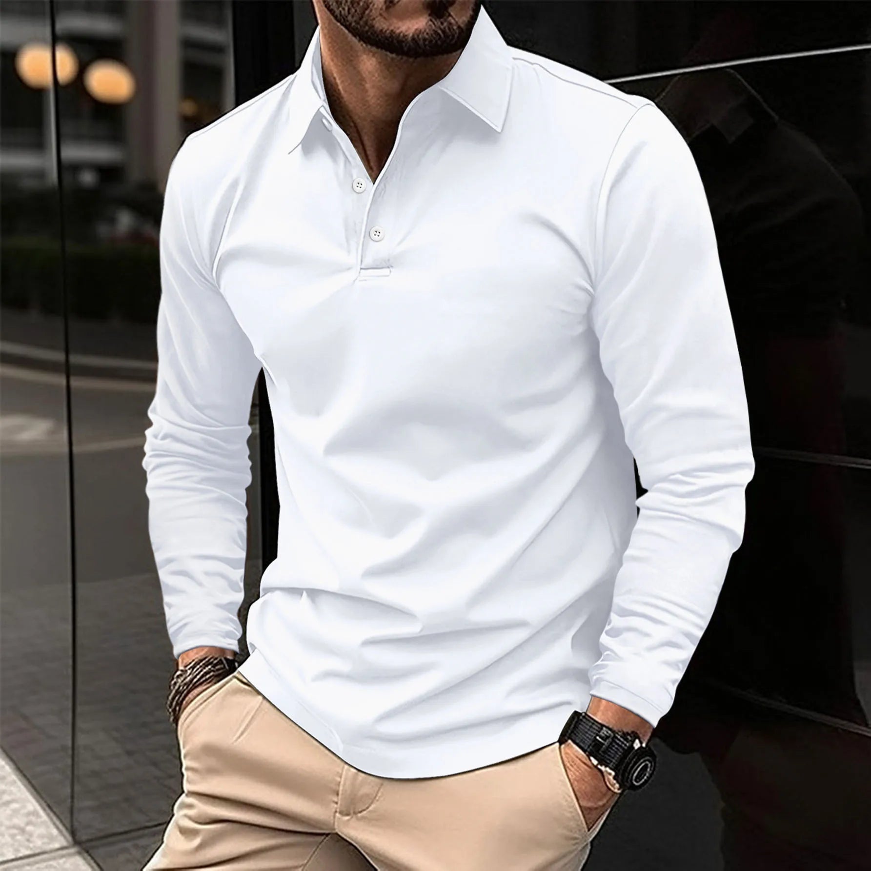 Men's Slim-Fit Long-Sleeve Polo Shirt