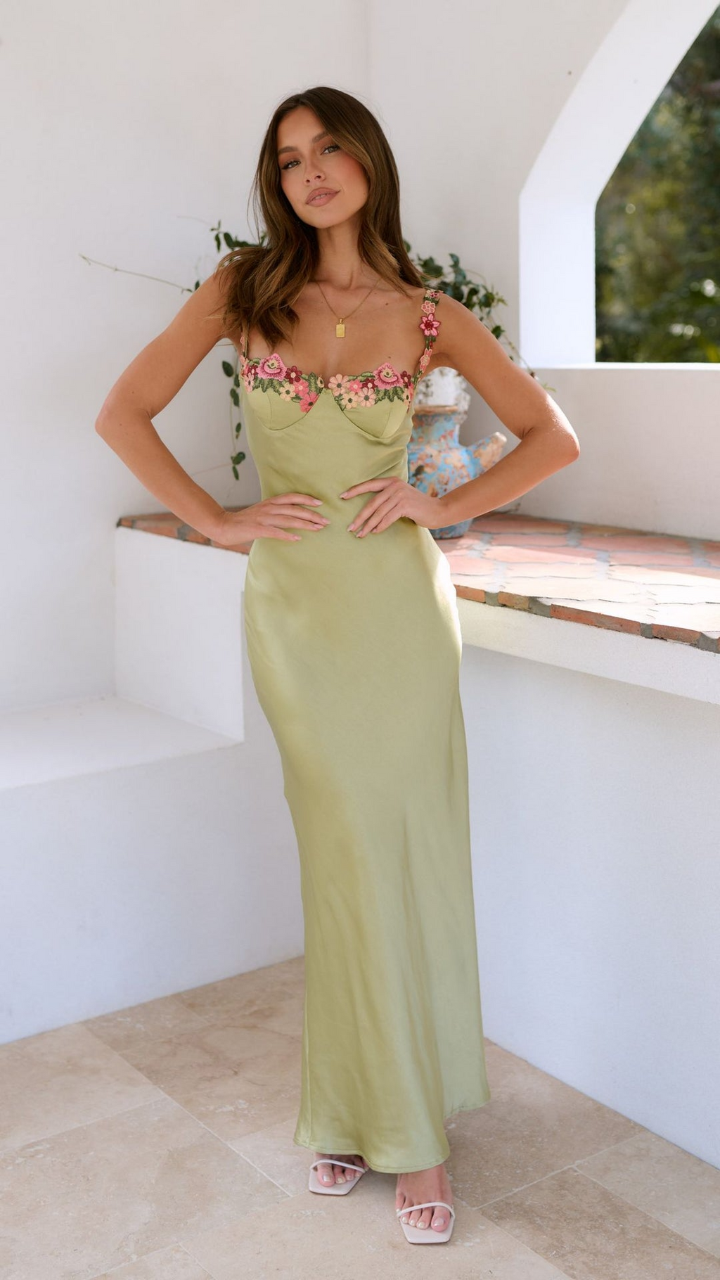 Women's Satin Embroidered Maxi Dress