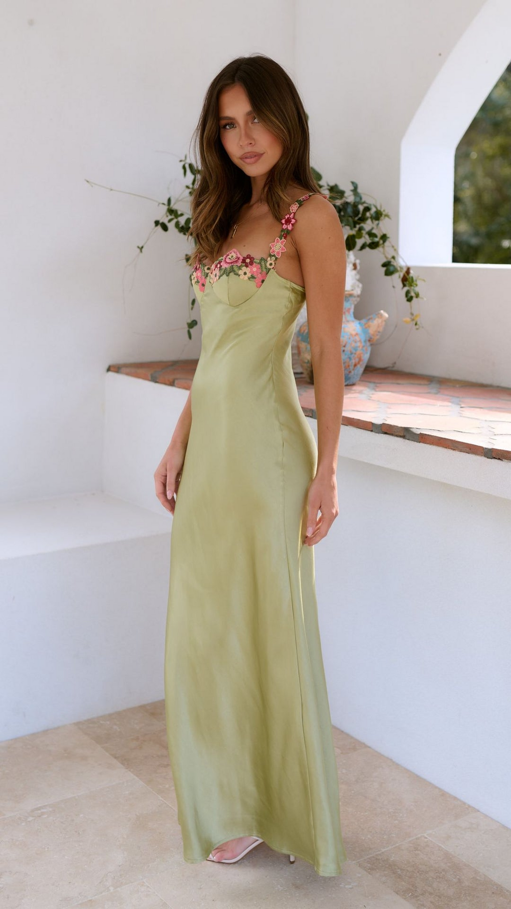 Women's Satin Embroidered Maxi Dress