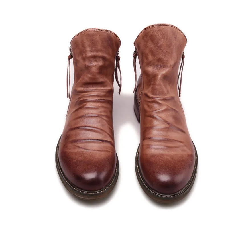 Men's Leather Chelsea Boots with Side Zip