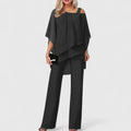 Women's Elegant Two-Piece Pant Set - Black