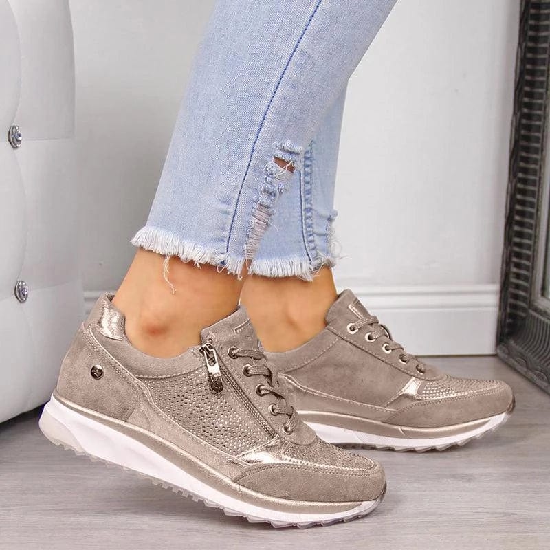 Women's Wide-Fit Arch Support Cushioned Sneakers - Gray