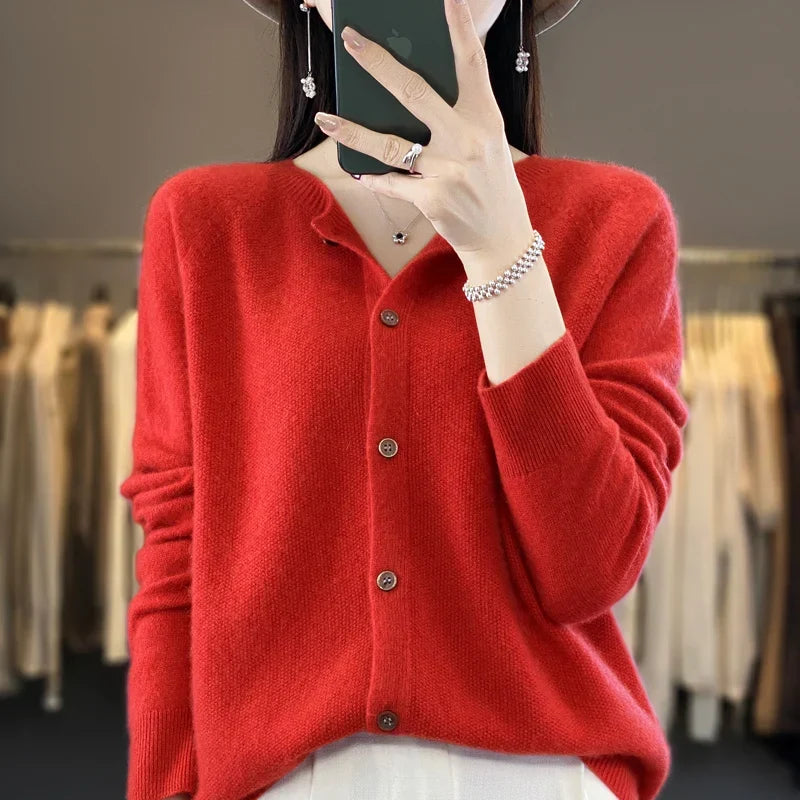 Women's Button-Front Relaxed Fit Cardigan - Red
