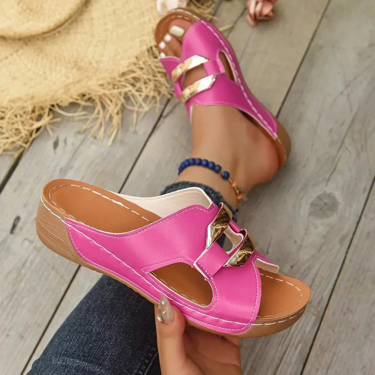 Women's Orthopedic Wedge Sandals with Non-Slip Sole - Pink