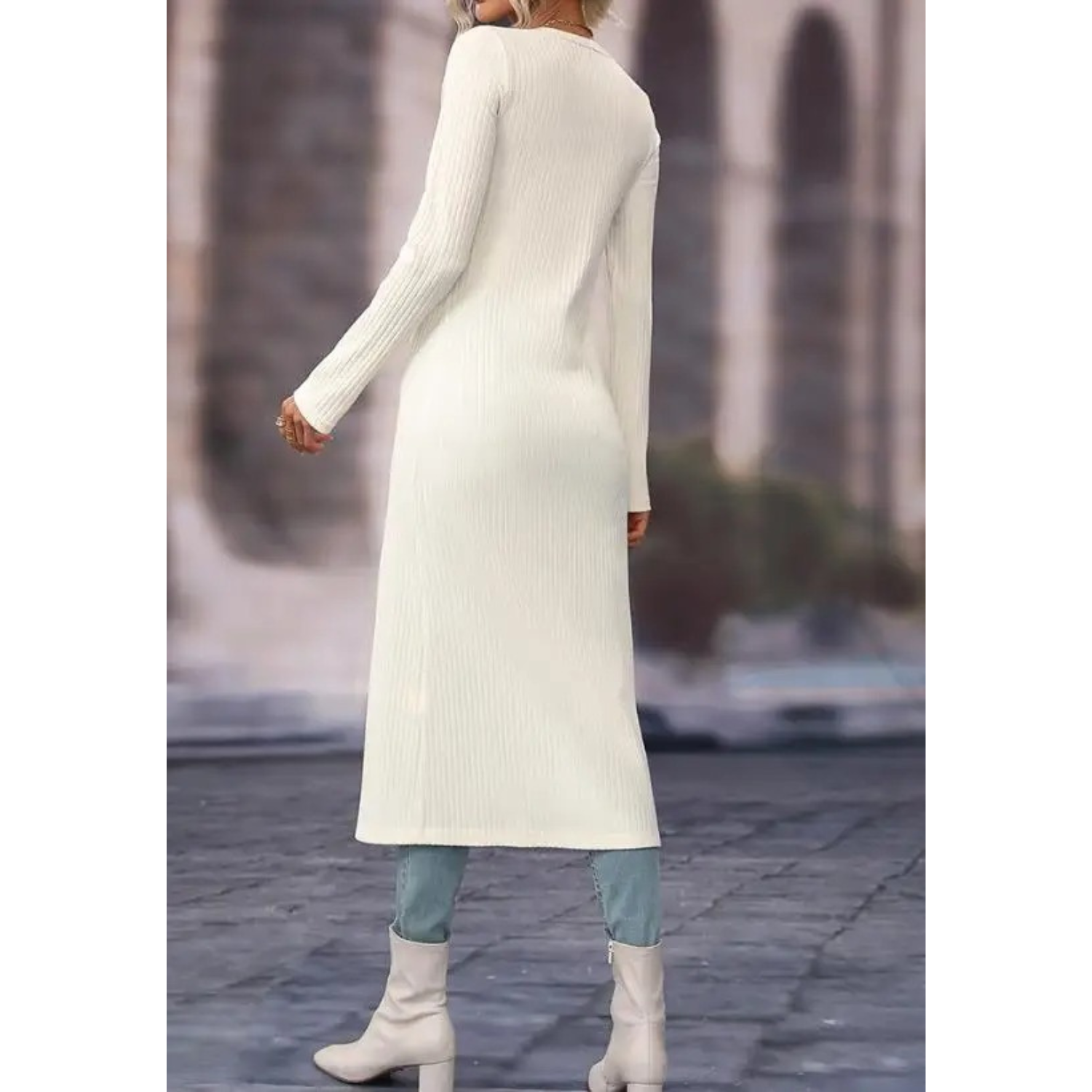 Women's Longline V-Neck Button-Front Jacket