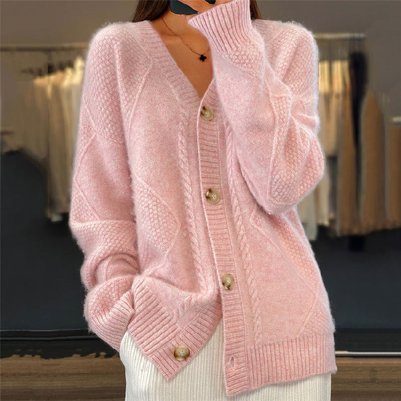 Women's V-Neck Button-Front Textured Knit Cardigan