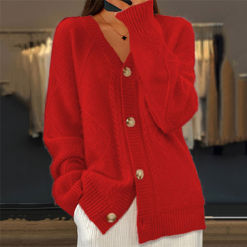 Women's V-Neck Button-Front Textured Knit Cardigan