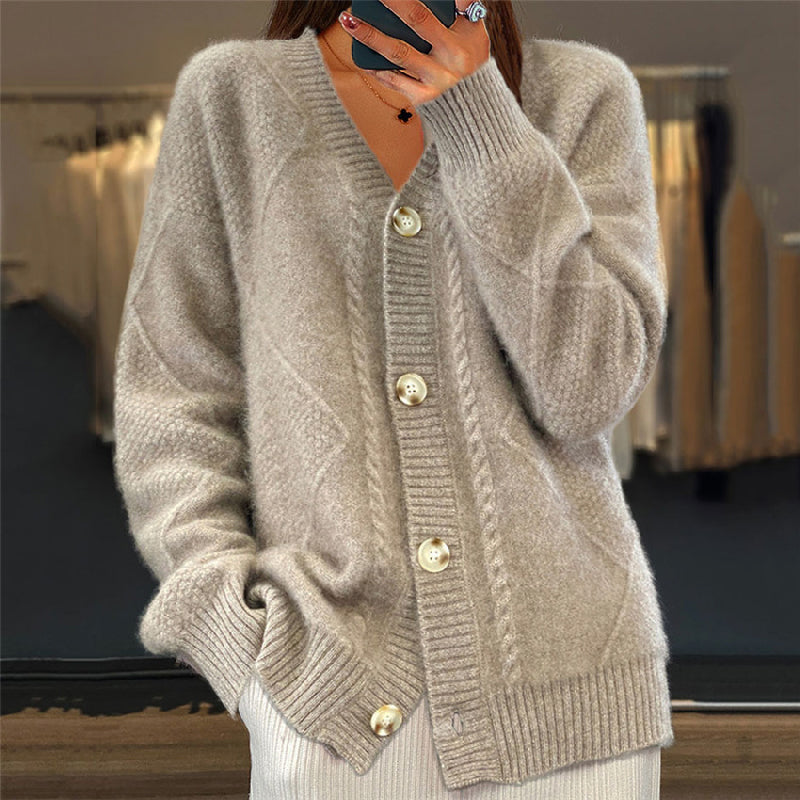 Women's V-Neck Button-Front Textured Knit Cardigan