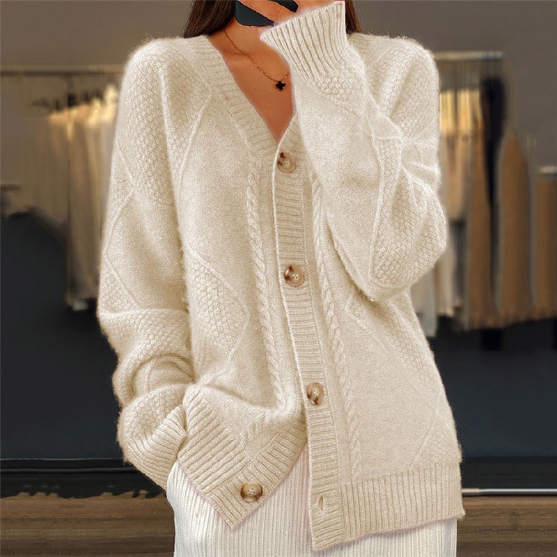 Women's V-Neck Button-Front Textured Knit Cardigan
