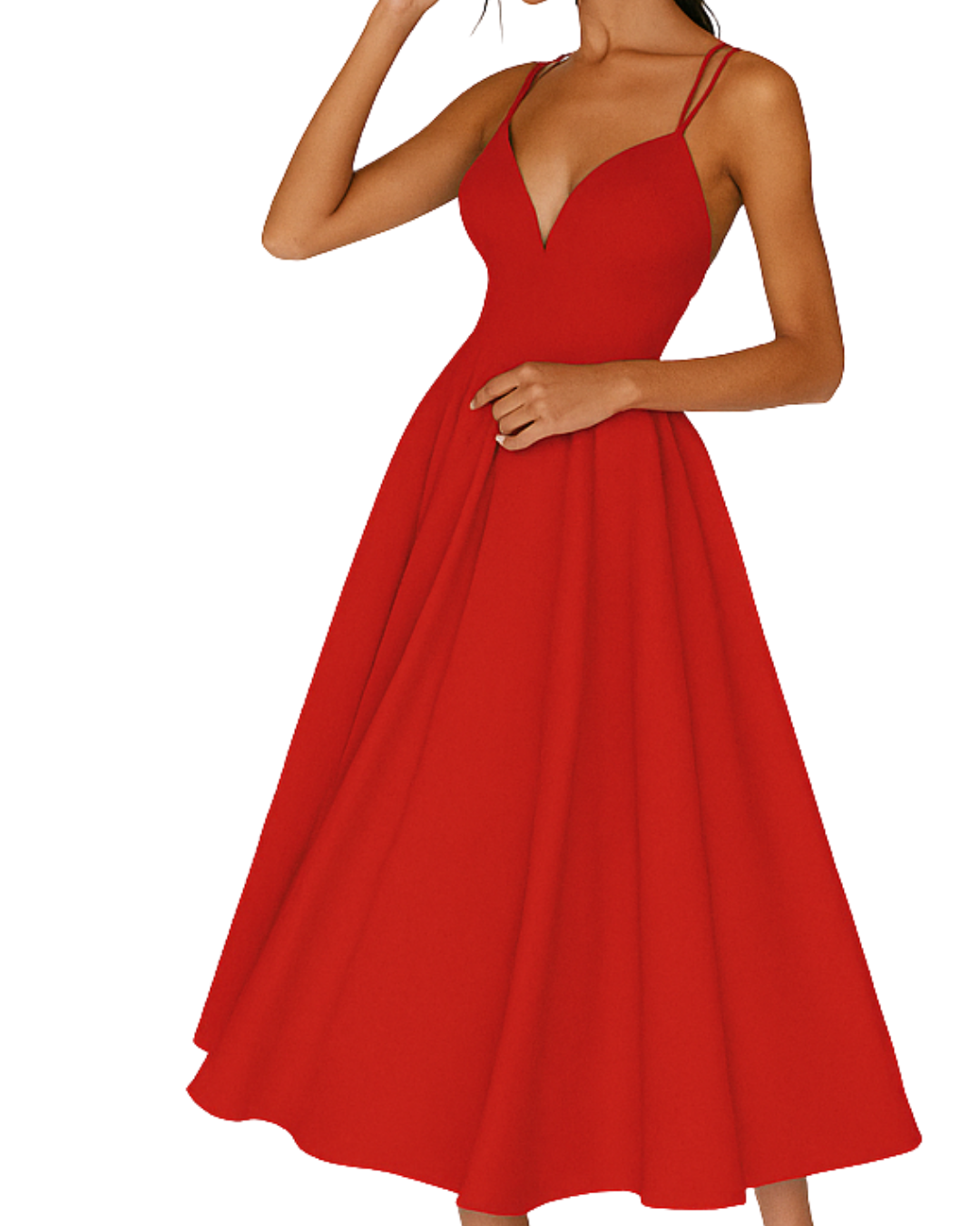 Women's Strappy V-Neck A-Line Midi Dress