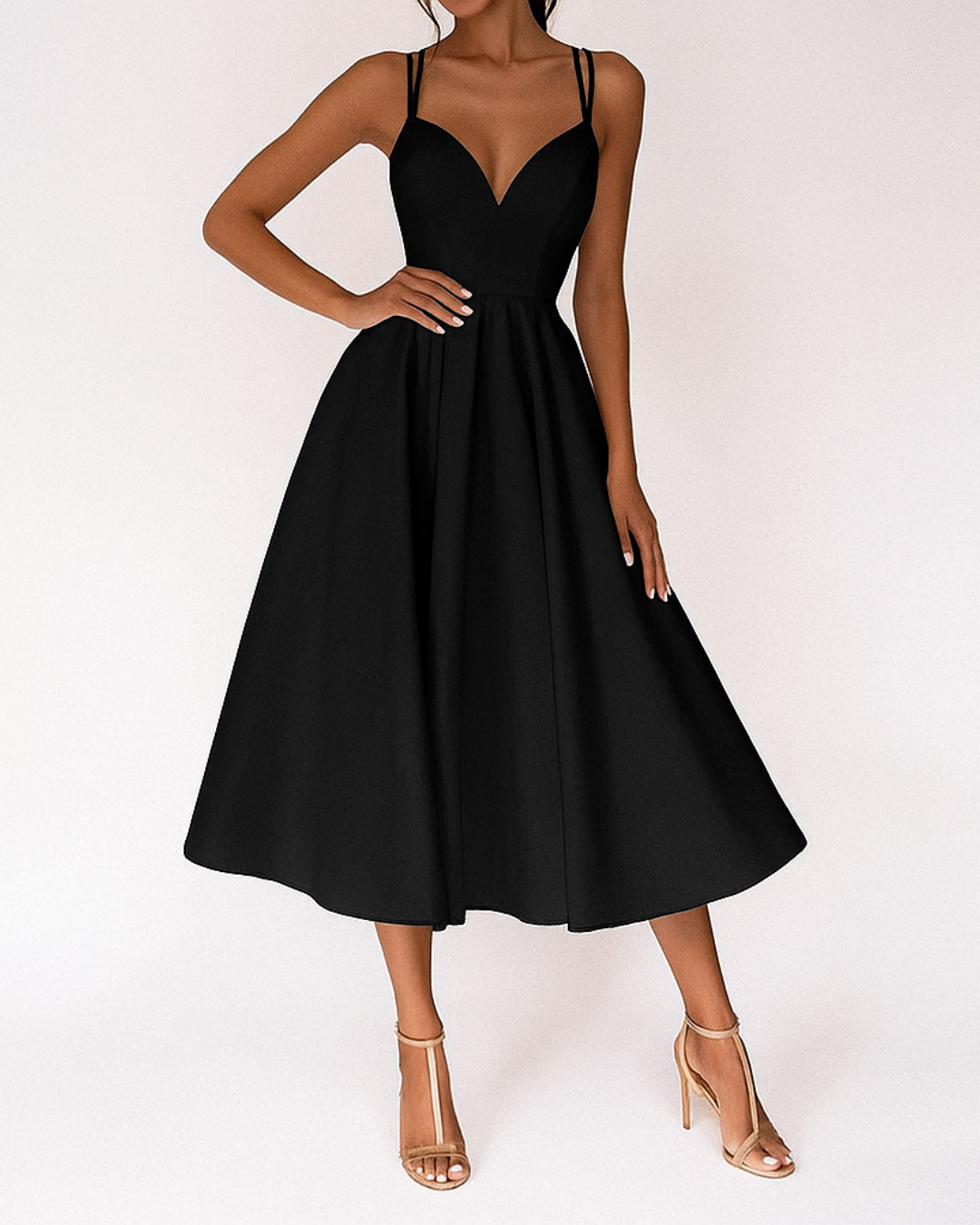 Women's Strappy V-Neck A-Line Midi Dress