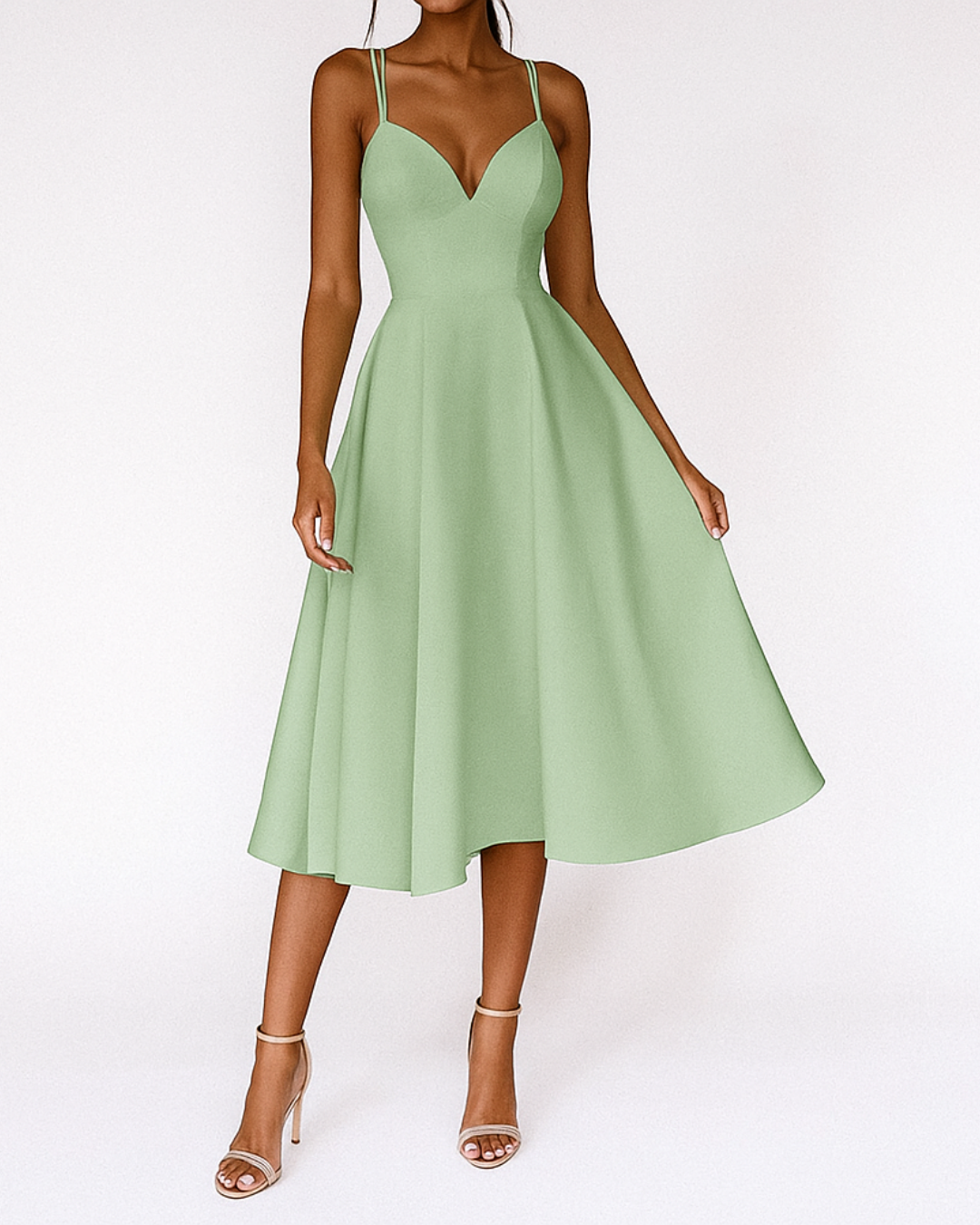 Women's Strappy V-Neck A-Line Midi Dress