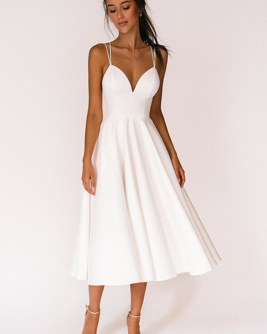 Women's Strappy V-Neck A-Line Midi Dress