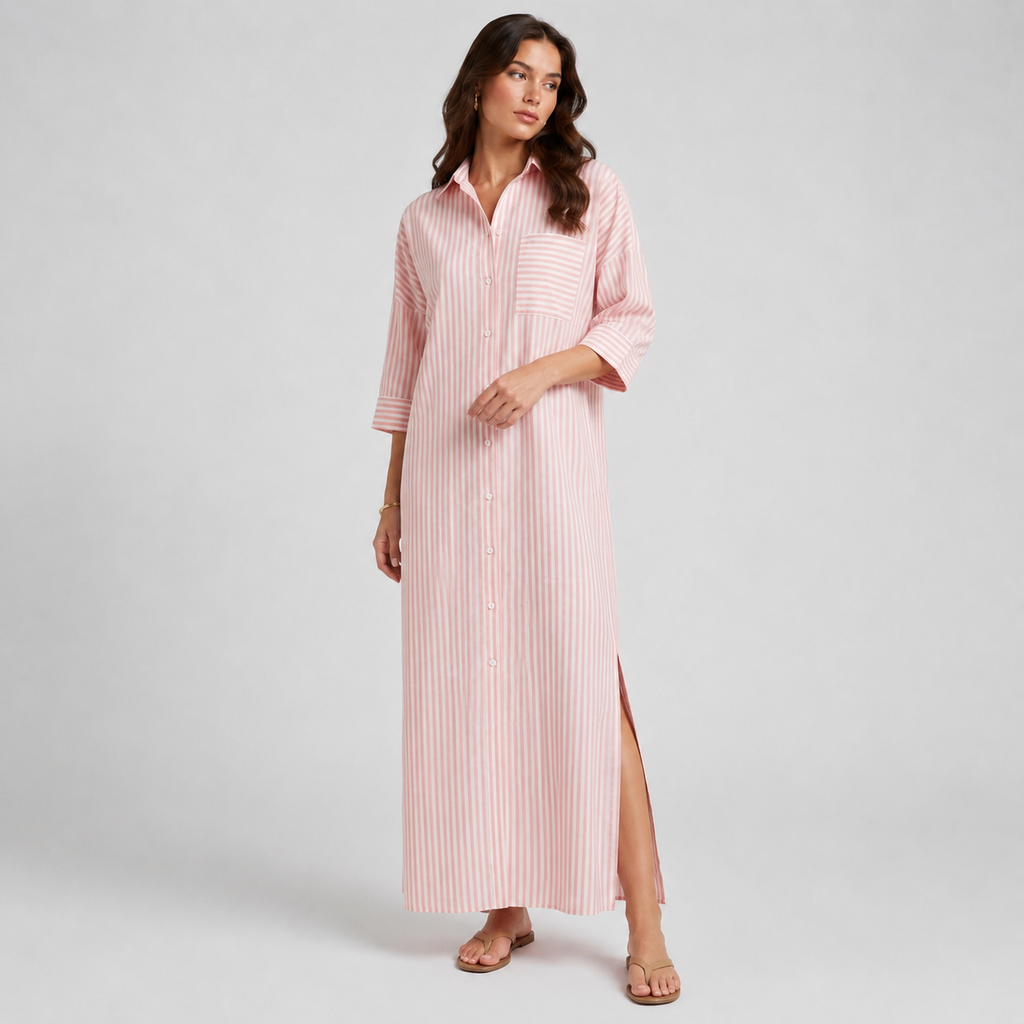 Women’s Striped Button-Down Maxi Dress