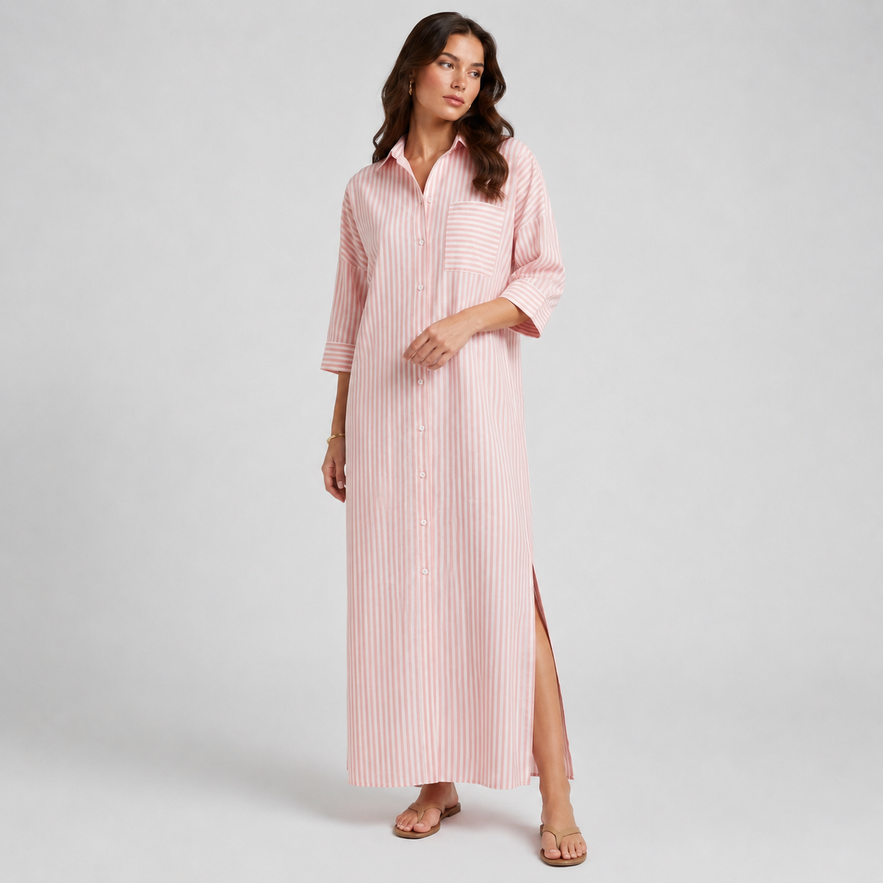 Women’s Striped Button-Down Maxi Dress