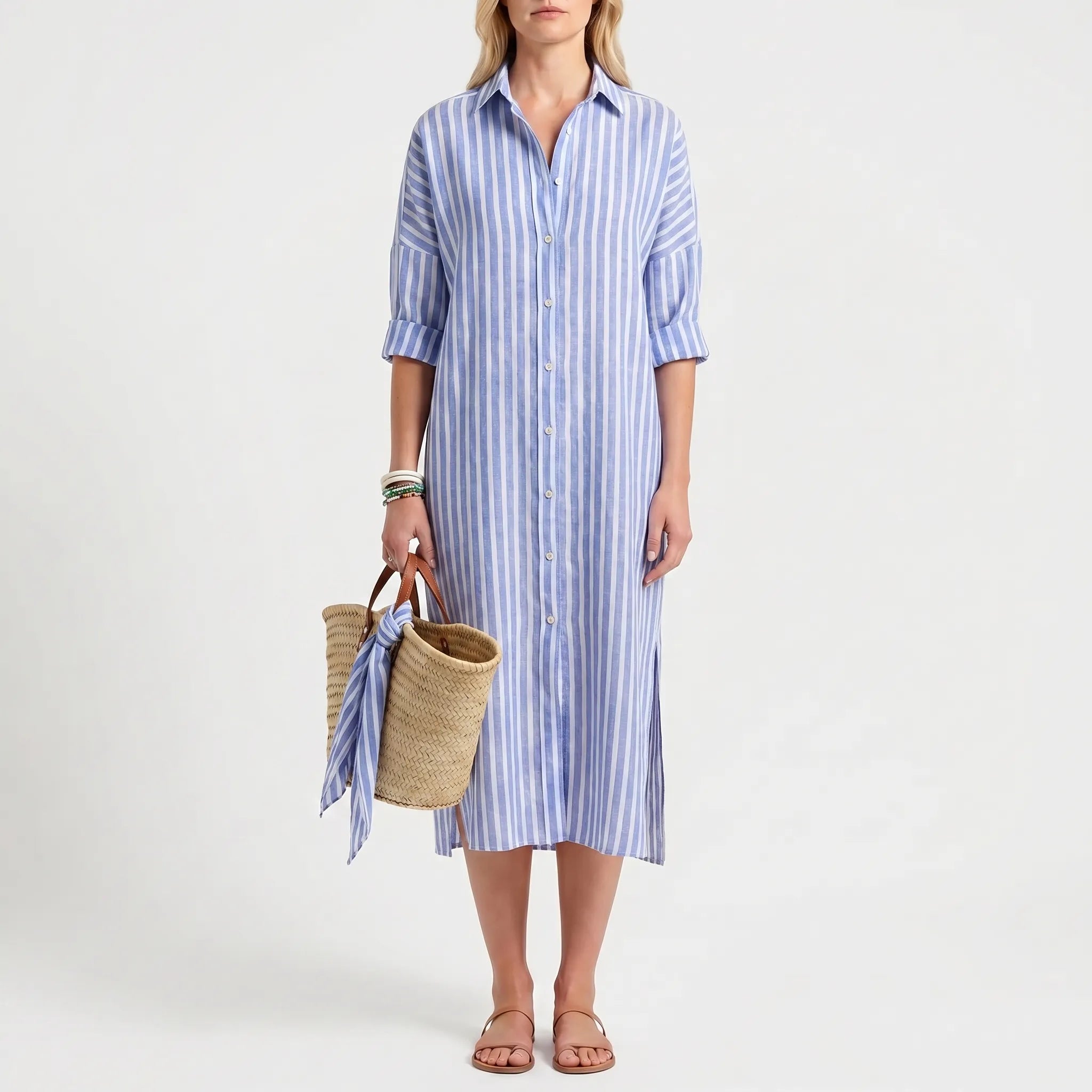 Women’s Striped Button-Down Maxi Dress